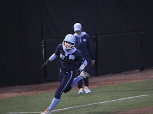 Junior outfielder Bri Stubbs (27)  runs the bases and attempts to get the Heels' first home run of the day against Penn State. The Heels lost 0-12 on March 4, 2022