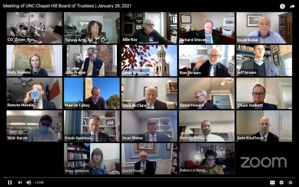 <p>Screenshot of the Board of Trustees meeting held over Zoom on Thursday, Jan. 28, 2021.</p>