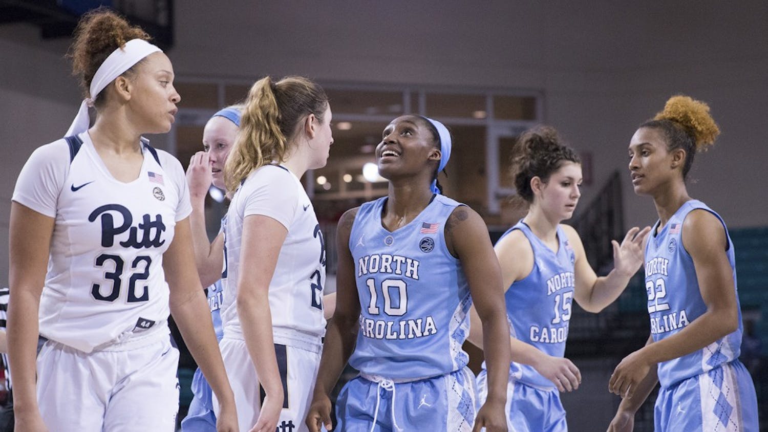 North Carolina guard Jamie Cherry (10) looks up with joy as the Tar Heels closed out a 72-60 win over Pittsburgh in the opening round  of the ACC Tournament in Conway, S.C., on Wednesday.