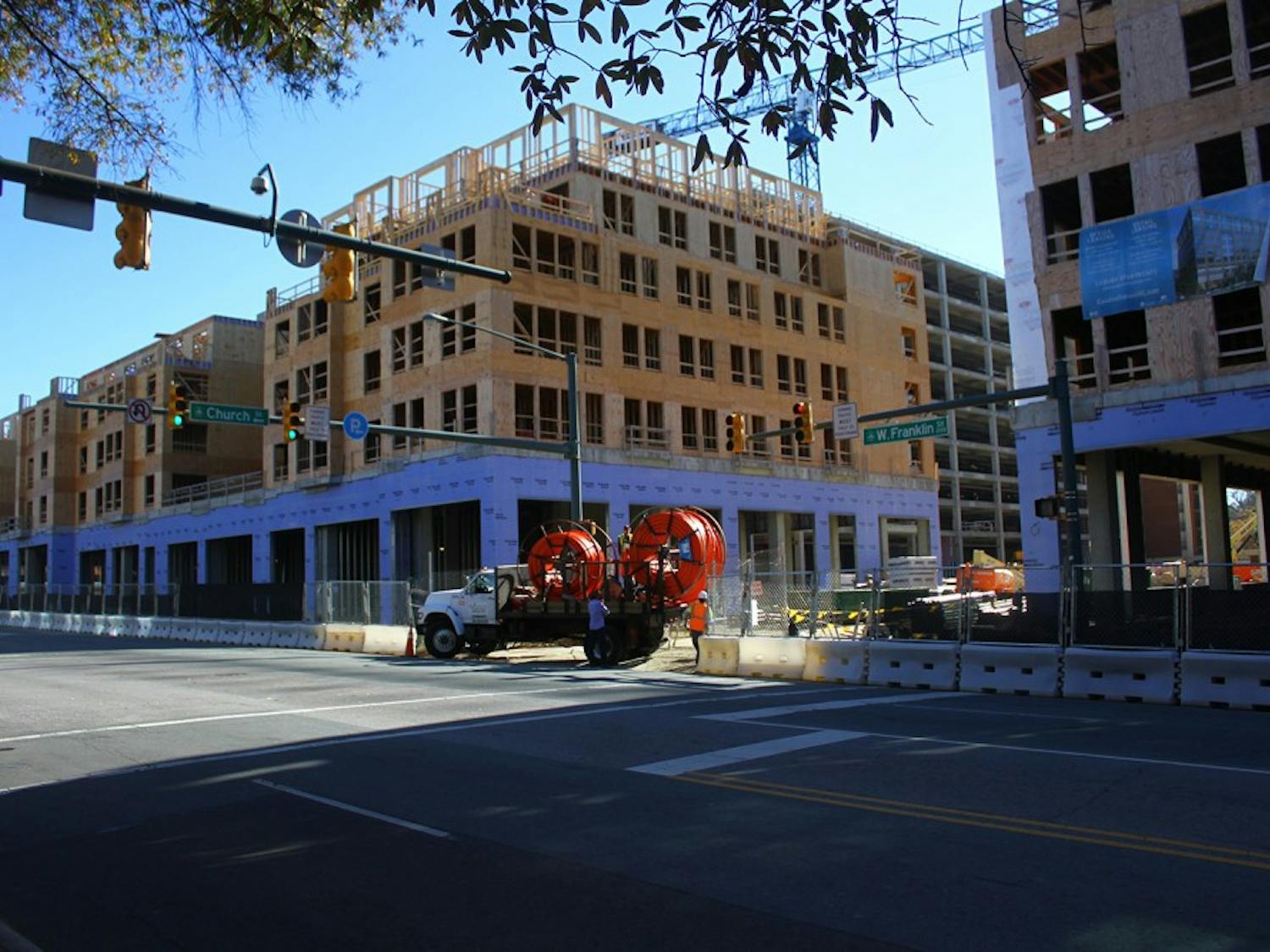 Carolina Square construction site at the intersection of Franklin and Church.