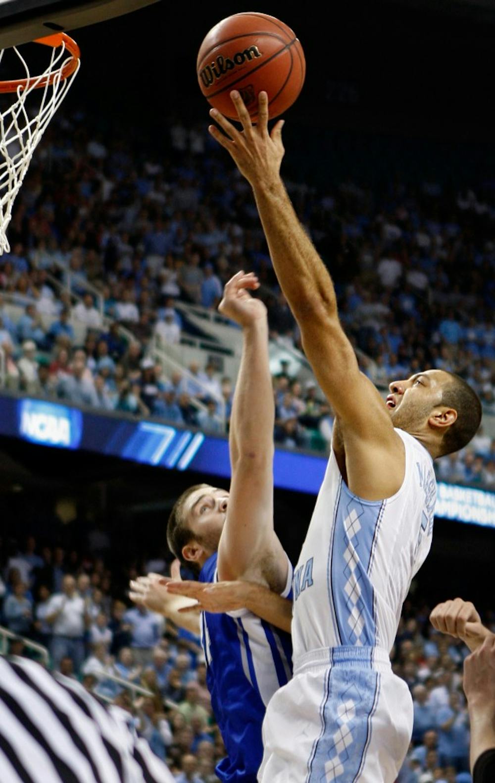 UNC guard Kendall Marshall takes the ball to the hoop during the first half. Marshall led the Tar Heels in scoring with 18 points in the 87-73 win over Creighton in the third round of the NCAA Tournament at the Greensboro Coliseum on Sunday, March 18, 2012. Marshall injured his wrist in the second half of the game.