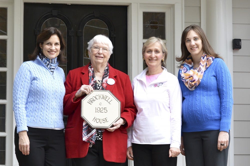 UNCDebra Pickrel, alumna chair and president of Gamma Lambda Chapter Association, Nanette Fields, first house corporation director, Karen Dias, house corporation board member and Cheri Szcodronski, Executive Director of Preservation Chapel Hill pose with the award after the Phi Mu 50th Anniversary brunch Sunday.Debra Pickrel, alumna chair and president of Gamma Lambda Chapter Association, Nanette Fields, first house corporation director, Karen Dias, house corporation board member and Cheri Szcodronski, Executive Director of Preservation Chapel Hill pose with the Brockwell plaque award for preservation after the Phi Mu 50th Anniversary brunch Sunday.