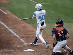 Redshirt sophomore outfielder Angel Zarate (40) goes up to bat in a game against University of Virginia on Saturday, Feb. 27, 2021 at Boshamer Stadium. The Tar Heels beat the Cavaliers 2-1.
