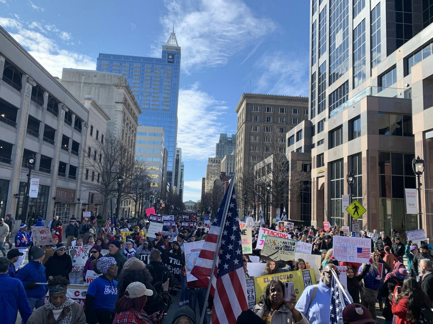 The crowd at the 2020 HKonJ march stretched from West Morgan Street to East Hargett Street.