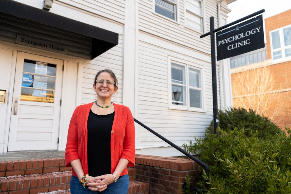 <p>Director of Clinical Psychology Anna Bardone-Cone poses for a portrait outside of the campus Psychology Clinic on Monday, Jan. 24, 2022. Bardone-Cone is the Director of Clinical Training of the UNC-CH clinical psychology program.</p>