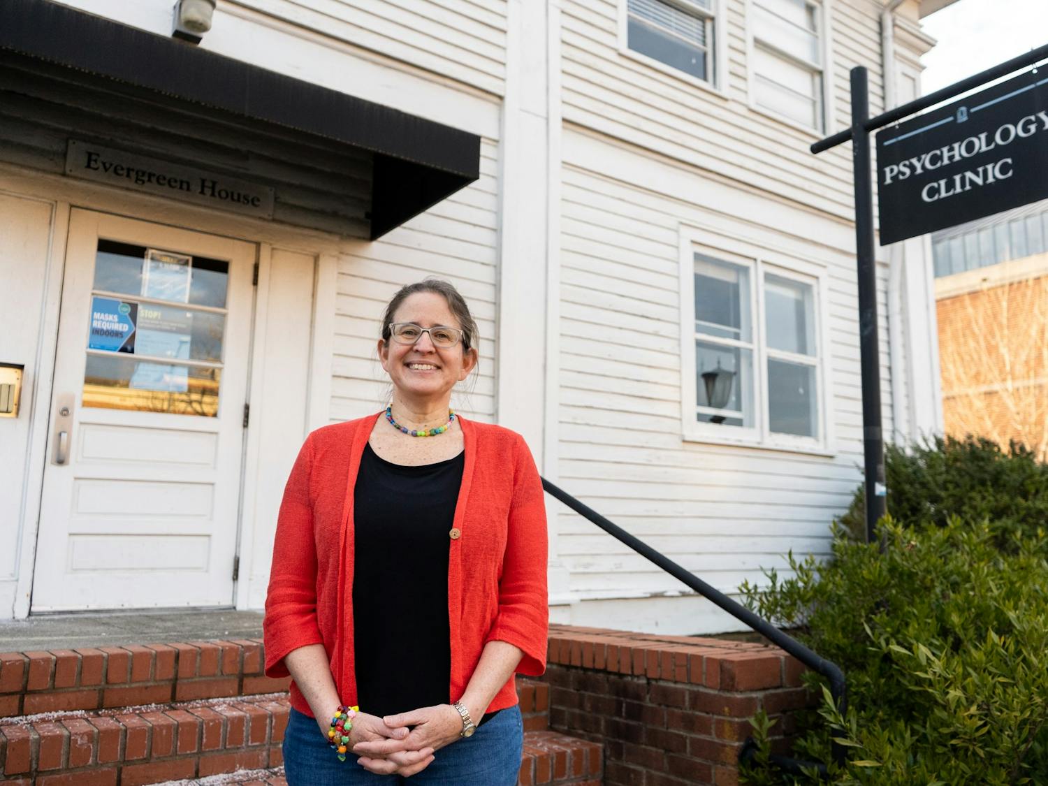 Director of Clinical Psychology Anna Bardone-Cone poses for a portrait outside of the campus Psychology Clinic on Monday, Jan. 24, 2022. Bardone-Cone is the Director of Clinical Training of the UNC-CH clinical psychology program.