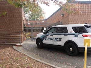 A police car is pictured on Wednesday, October 26th, 2022, in front of UNC's Public Safety Building.
