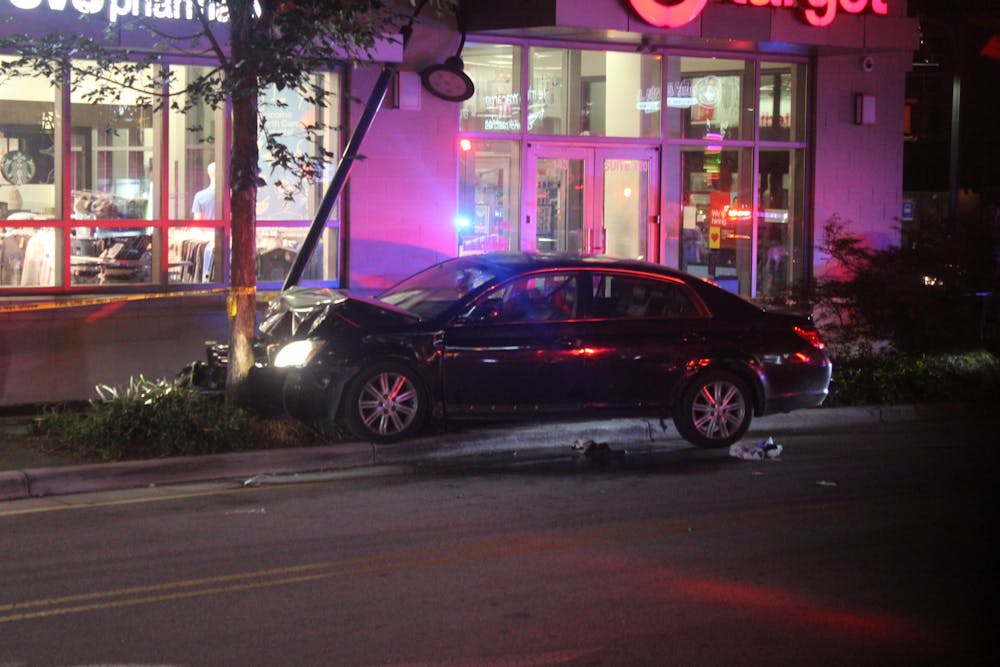 <p>Car accident pictured on Franklin St. on Sunday, Aug. 28, 2022. Photo by Adrian Tillman</p>