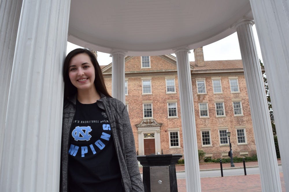 <p>Addie Wise, a first-year advertising and public relations major, toured UNC before deciding to go here; the tour influenced the path of her college future. "The campus was so pretty and it felt like home.", Addie Wise says on Sunday, Feb. 3, 2019.&nbsp;</p>