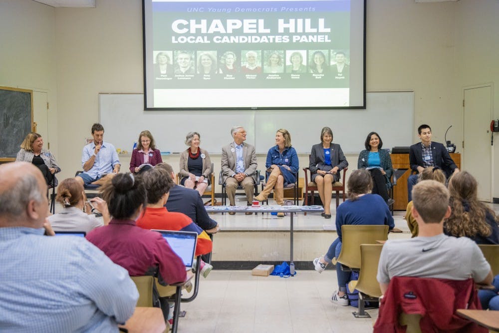<p>The UNC Young Democrats hosted the Chapel Hill Local Candidates Panel in Manning Hall on Tuesday, Oct. 8, 2019.&nbsp;</p>