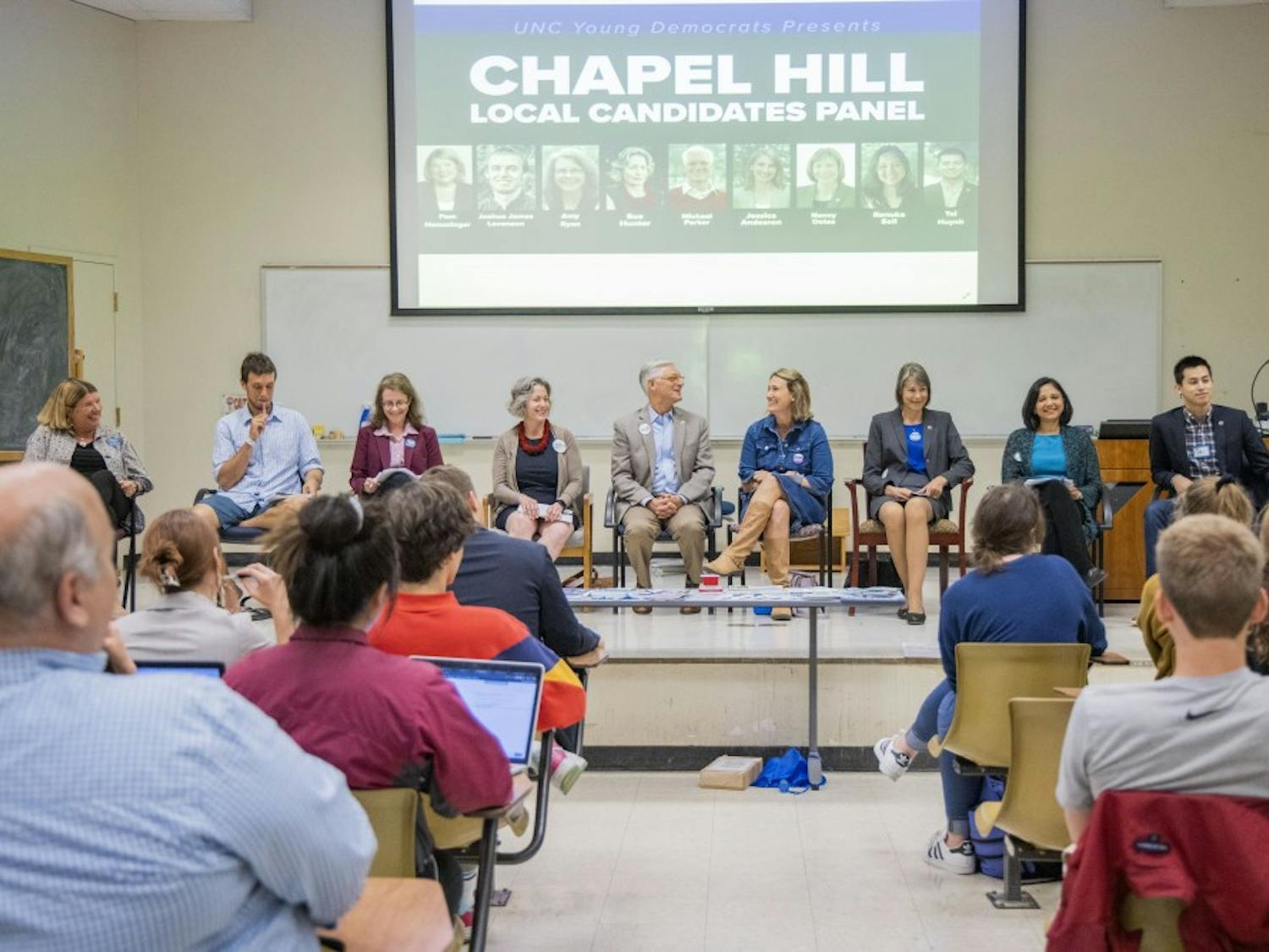 The UNC Young Democrats hosted the Chapel Hill Local Candidates Panel in Manning Hall on Tuesday, Oct. 8, 2019.&nbsp;
