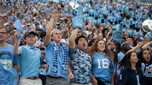 UNC fans cheer on the football team at the homecoming game against Duke on Saturday, Oct. 26, 2019 at Kenan Memorial Stadium. UNC defeated Duke 20-17 for the first time in three years.