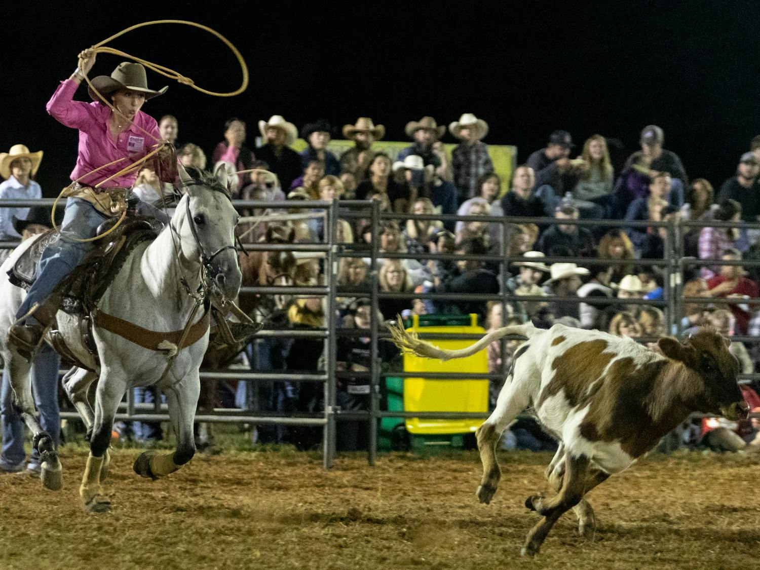 Montana Lynn Bass, 17, competes in breakaway roping at the Efland Ruritan Club Rodeo on Friday, Oct. 7, 2022.