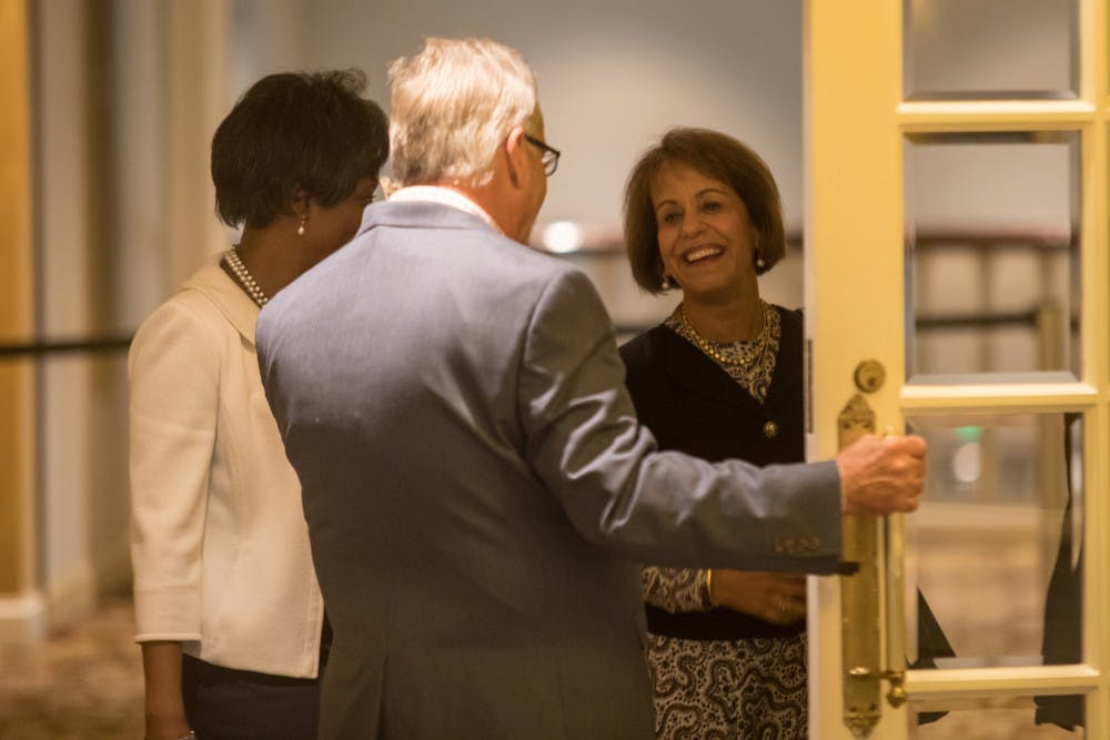 <p>UNC Chancellor Carol Folt walks into the meeting room for the NCAA allegation hearings at the Gaylord Opryland Resort &amp; Conference Center in Nashville, Tenn., on Wednesday morning.</p>