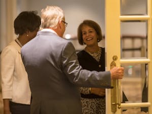UNC Chancellor Carol Folt walks into the meeting room for the NCAA allegation hearings at the Gaylord Opryland Resort &amp; Conference Center in Nashville, Tenn., on Wednesday morning.