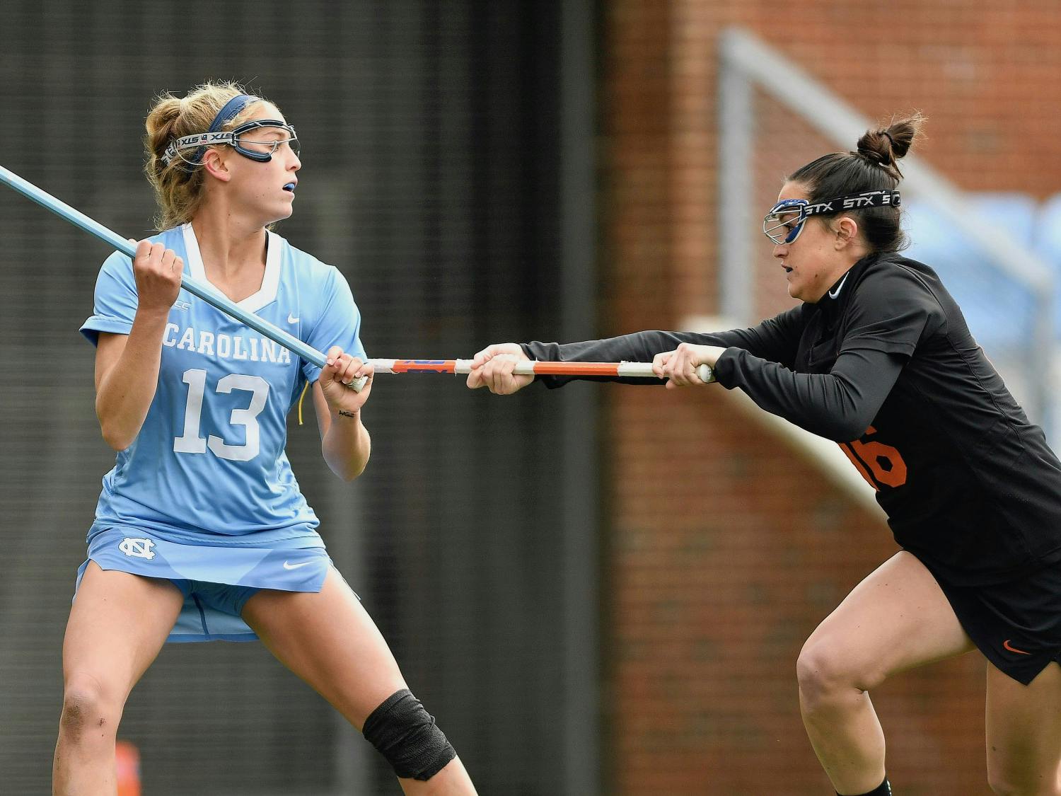 UNC's Caitlyn Wurzburger (13) looks to pass the ball during a game against Florida at Dorrance Field on Friday, February 19, 2021. Photo courtesy of Dana Gentry.