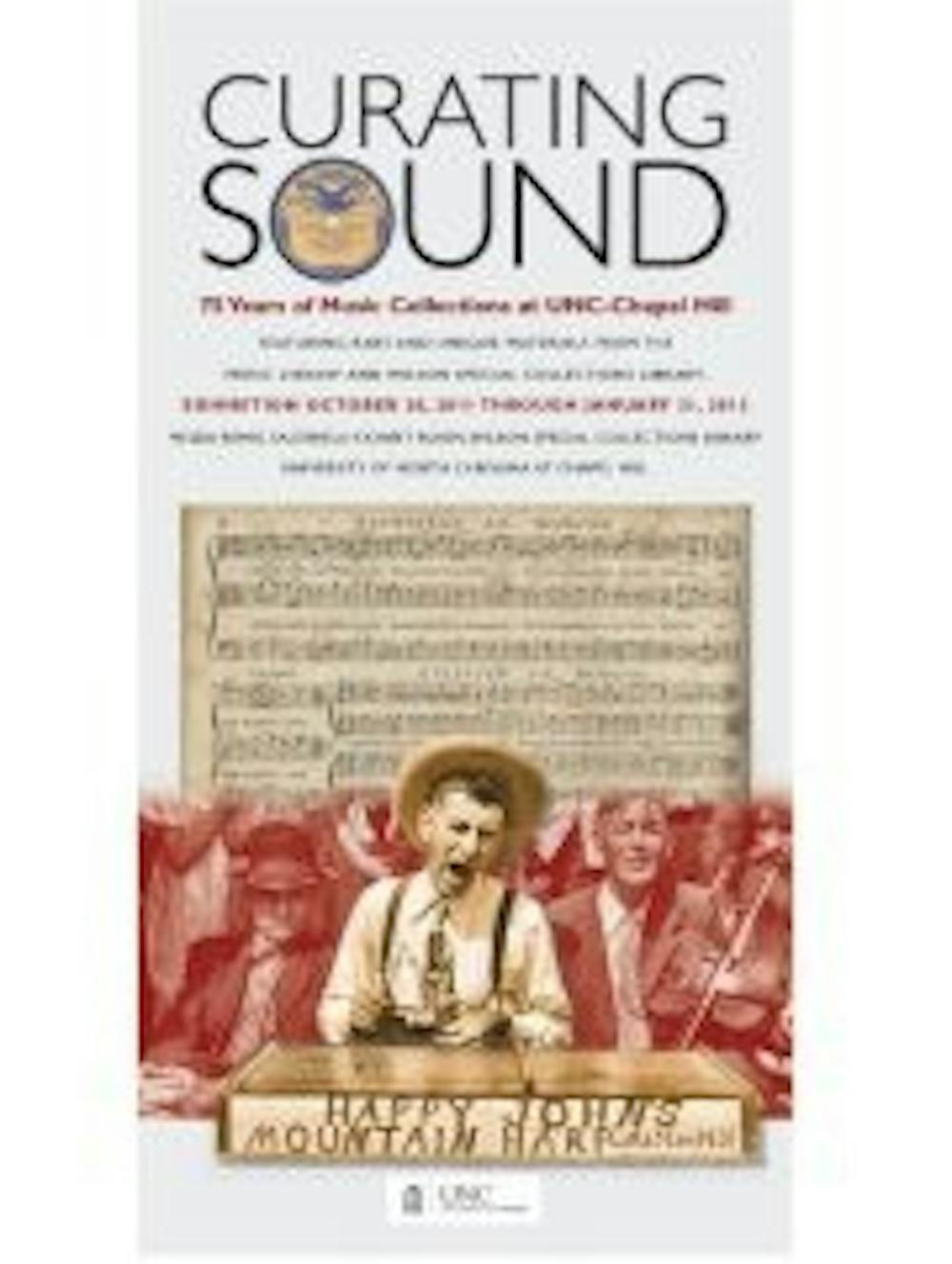 	<p>Promotion poster for Curating Sound: 75 Years of Music Collections at <span class="caps">UNC</span> Chapel Hill</p>