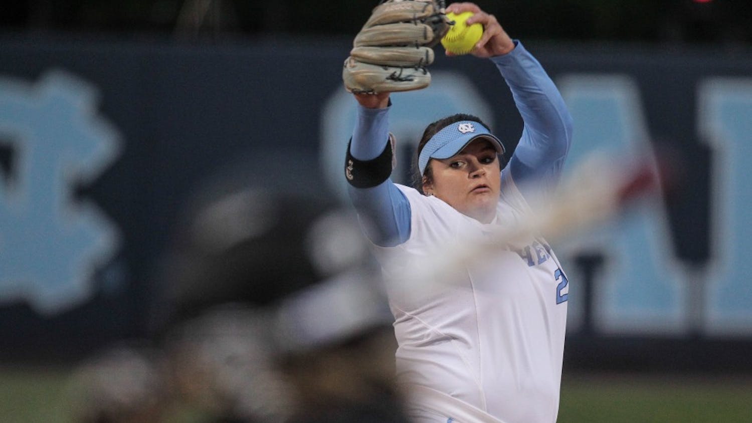 Brittany Pickett (28) throws a pitch during Game 3 against NC State on Monday, April 16.