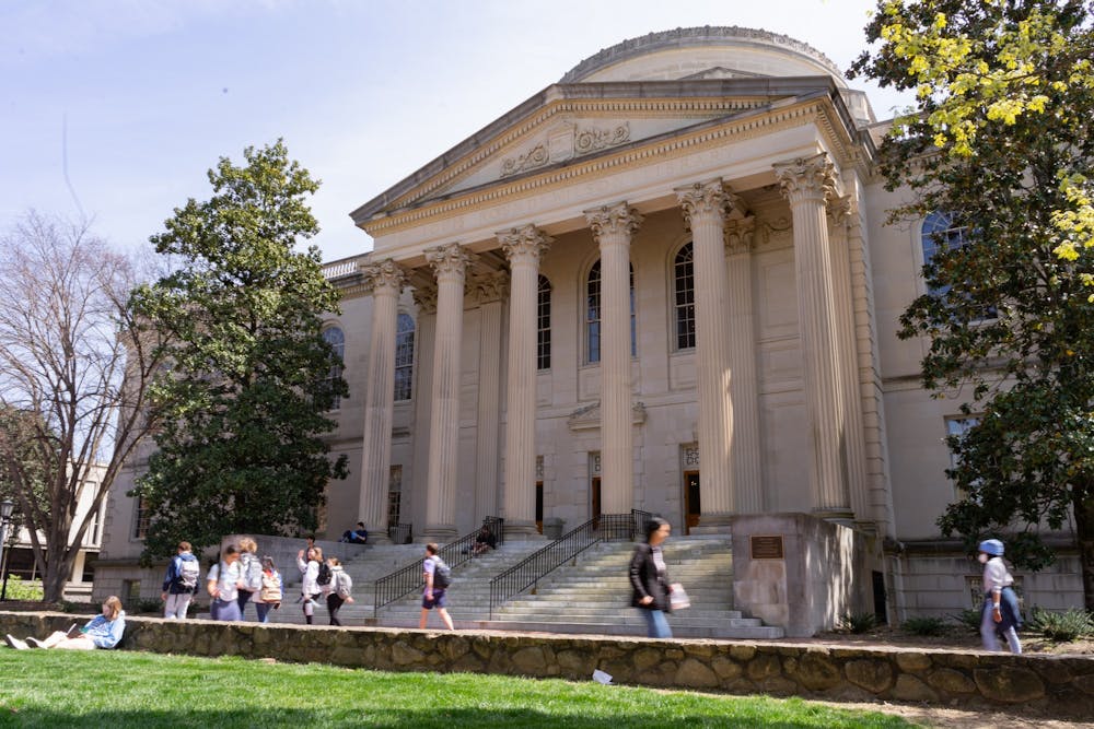 Wilson Library pictured on UNC's campus on Monday, April 4th, 2022. UNC Libraries has received a $2 million endowment for the Southern Historical Collection and Wilson Special Collections.