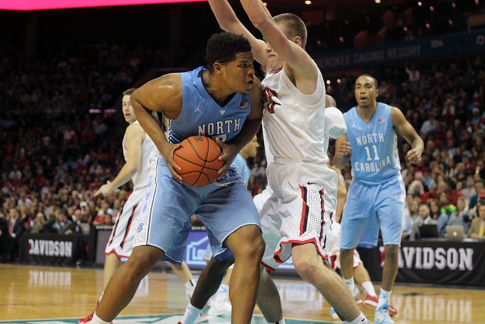 Sophomore Kennedy Meeks (3) led the team in rebounds, with 12 total for Saturday afternoon's game against Davidson.
