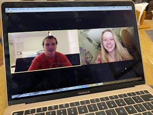 Many UNC students who are dating have had to adjust to dating in quarantine. Rylee Parsons and Noah Friedman demonstrate what one of their Zoom dates would look like on April 14, 2020.&nbsp;