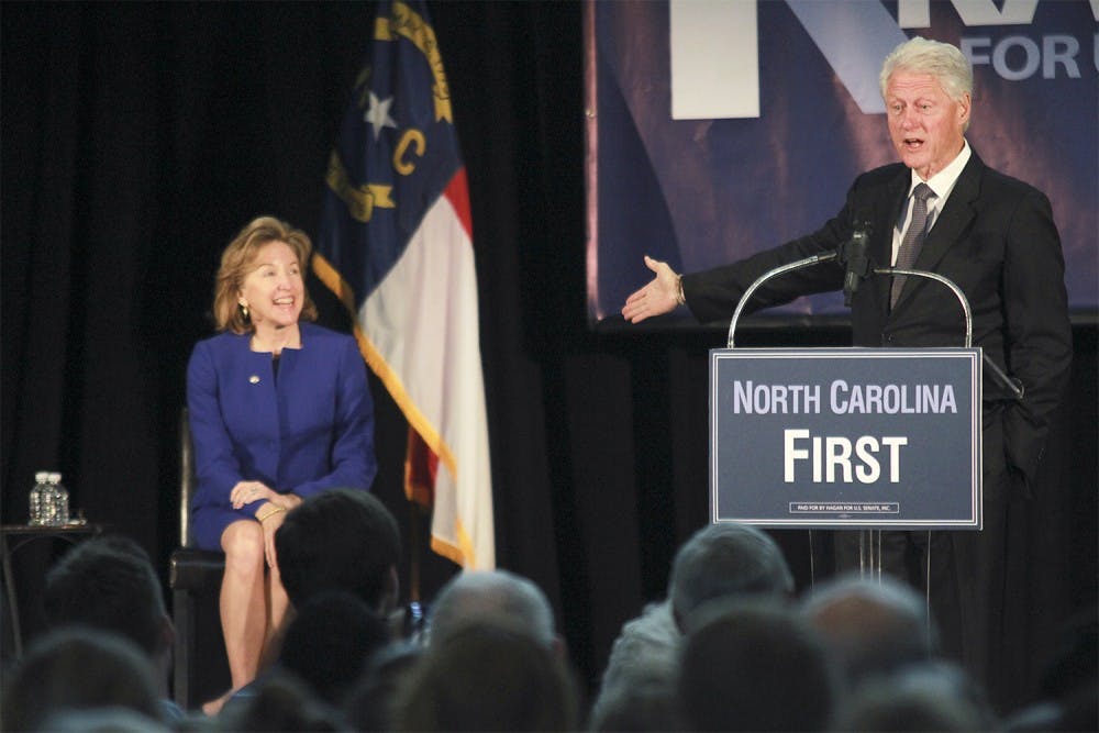 Former President Bill Clinton offered support to Sen. Kay Hagan at an early voting event held at Broughton High School on Friday, October 31.