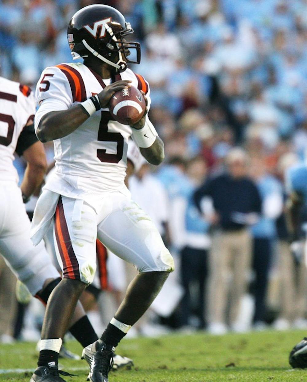 Virginia Tech senior quarterback Tyrod Taylor takes his time in the pocket during the Saturday game against the Tar Heels.