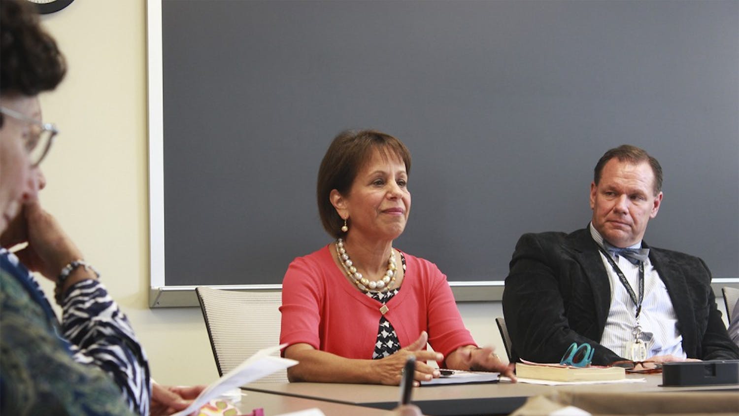 Chancellor Carol Folt spoke with faculty Monday afternoon in the Steele Building. Among the topics discussed were Title 9, Board of Governors, and the recent passing of Professor Feng Liu.