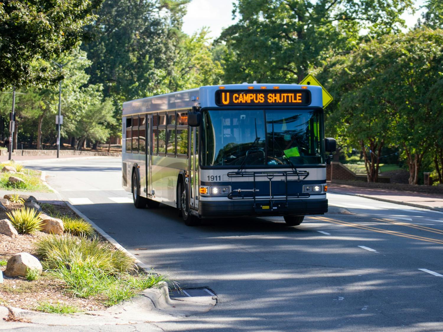 A Chapel Hill transit bus drives down South Road on Sept. 12, 2022.