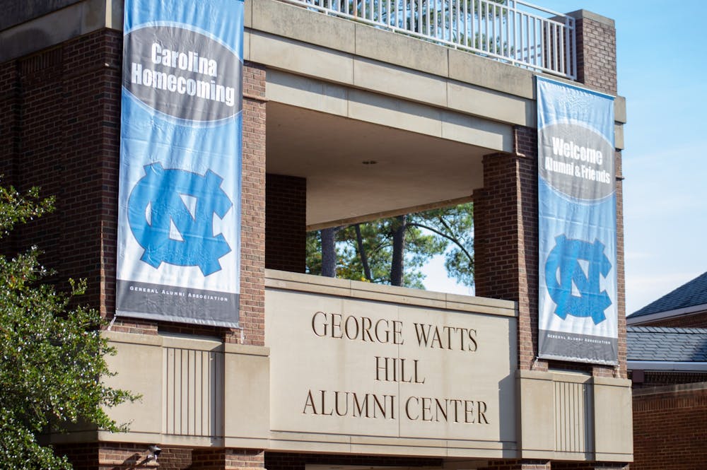 <p>The George Watts Hill Alumni Center is home to the General Alumni Association on UNC's campus on Tuesday, Oct. 25.</p>