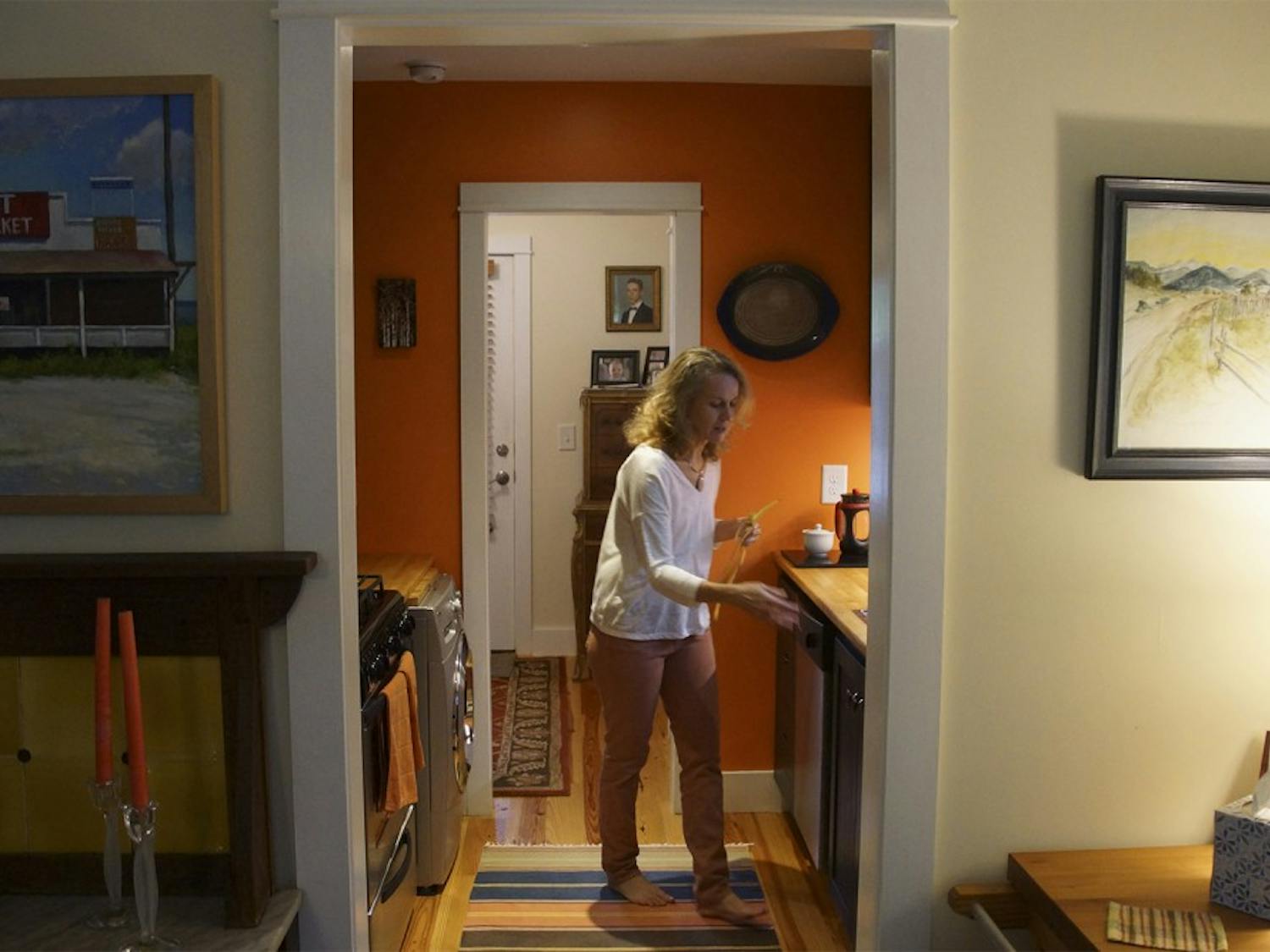 View of the kitchen and back door from inside Bethany Chaney's small Carrboro home