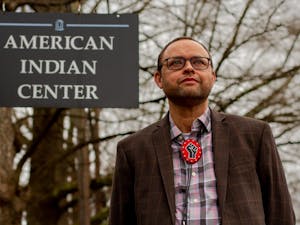 Dr. Larry Chavis, director of the UNC American Indian Center, poses for a portrait in Chapel Hill on Monday, Mar. 1, 2021. Chavis, who is a member of the Lumbee Tribe of North Carolina, notes the importance of belonging and of doing so "on your own terms."