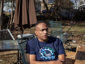 Northside resident Loy Long Jr. (56) shares his feelings about the construction of The Edition on Rosemary, an annex of The Warehouse apartment complex in Chapel Hill, N.C., on Saturday, Jan. 21, 2023.