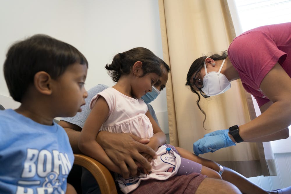 <p>Children wait to receive their COVID-19 vaccine at the Chapel Hill Children's Clinic on June 24, 2022. The N.C. Department of Health and Human Services recently announced that COVID-19 vaccines are now available for children 6 months to 5 years old.</p>