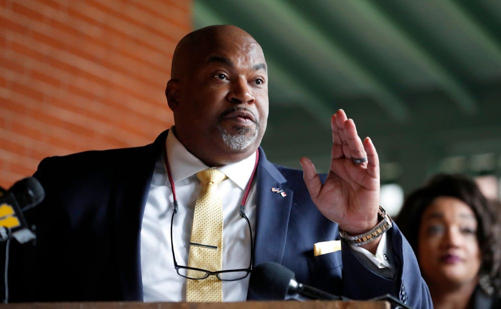 North Carolina Lt. Gov. Mark Robinson speaks during a press conference in Raleigh on Tuesday, March 16, 2021.  Photo courtesy of Ethan Hyman/The News & Observer/TNS.