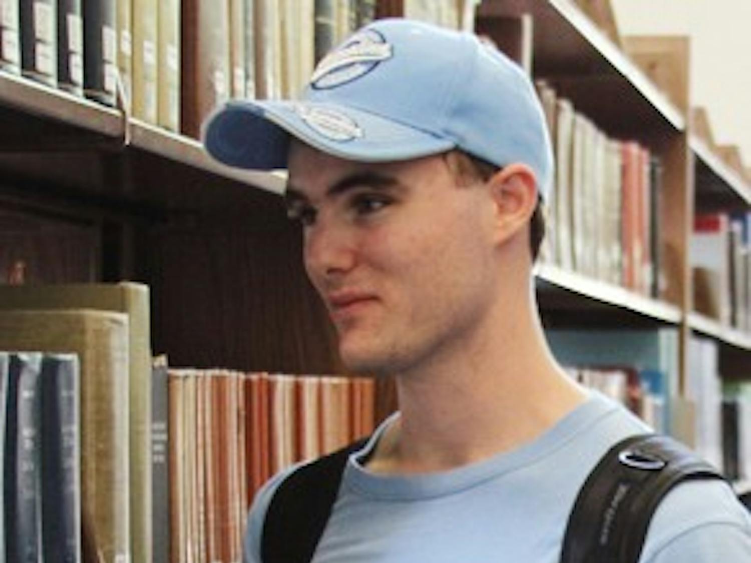 Kevin Currin utilizes the resources available in the Davis Library for blind students. 