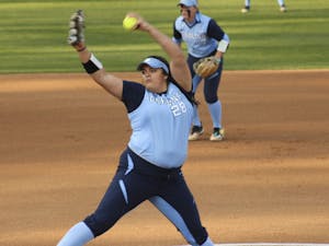 Sophomore Brittany Pickett (28) dominated Longwood's  batters with a total of 7 strikeouts during their match on Tuesday in Anderson Stadium.