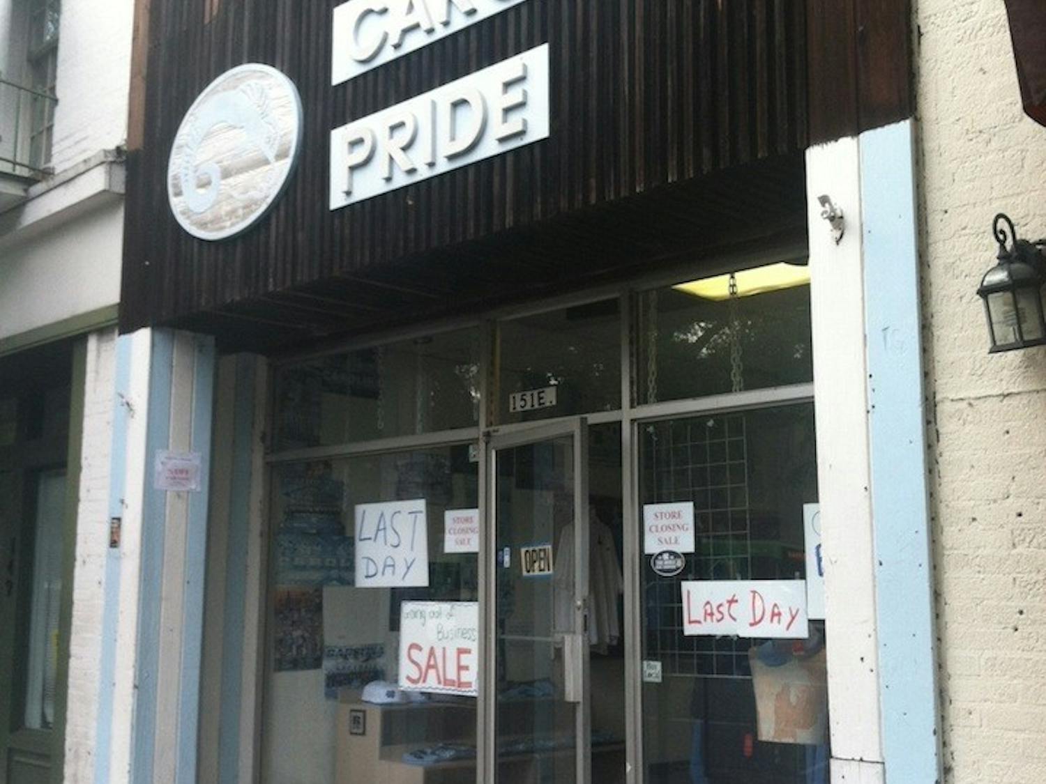	Carolina Pride sportswear held a going-out-of-business sale Tuesday.