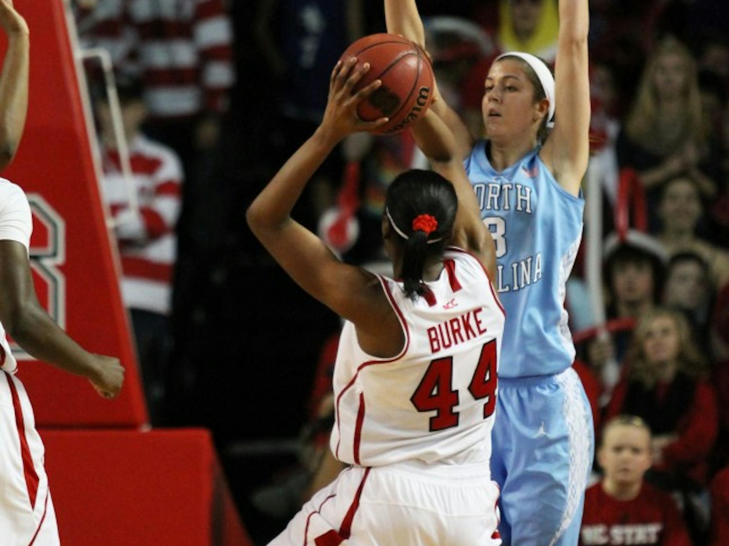 	Megan Buckland defends against an NC State drive.