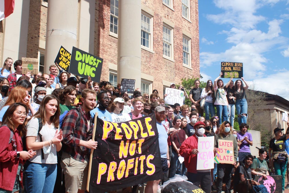 Students gather in front of South Building for a climate strike on Friday, March 25, 2022.