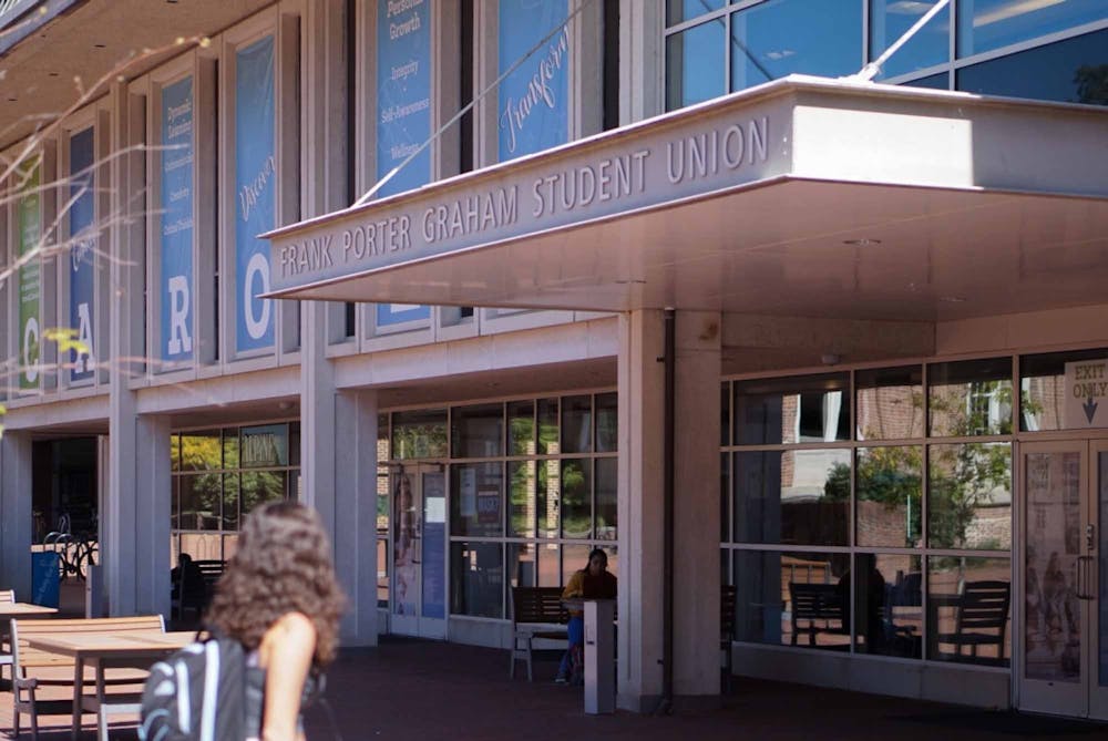 <p>A Student Walks into the Student Union on Oct. 1, 2020. Starting Nov. 5, 2020, Student Organizations Can Start Reserving Space in Carolina Union for Their Use in the Spring Semester.</p>