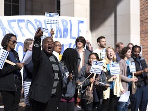 The Community Empowerment Fund Advocacy Choir sings at Souls to the Polls at the Rally Peace and Justice Plaza on Franklin Street on Sunday Oct. 21, 2018. before marching to vote for Chapel Hill's affordable housing bond.