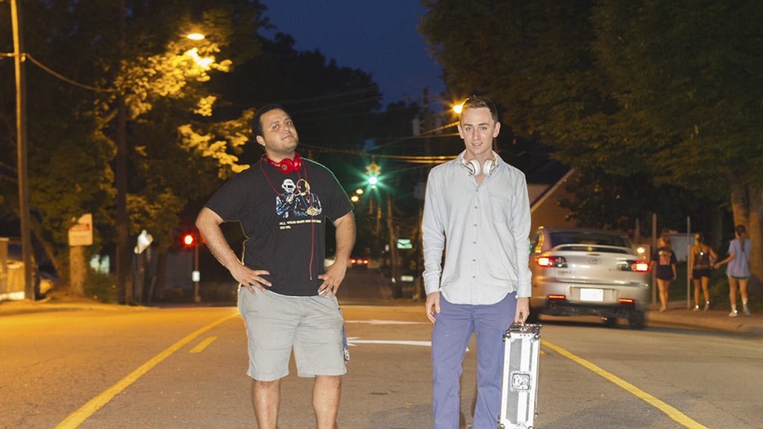 Rob Sekay (left) and Trevor Dougherty, seniors, are two student DJs who oppose local bars having ladies’ nights.