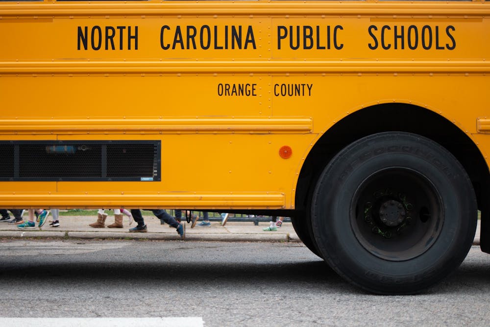 <p>A North Carolina school bus located in Carrboro, N.C. on Wednesday, Feb. 12, 2020.&nbsp;</p>