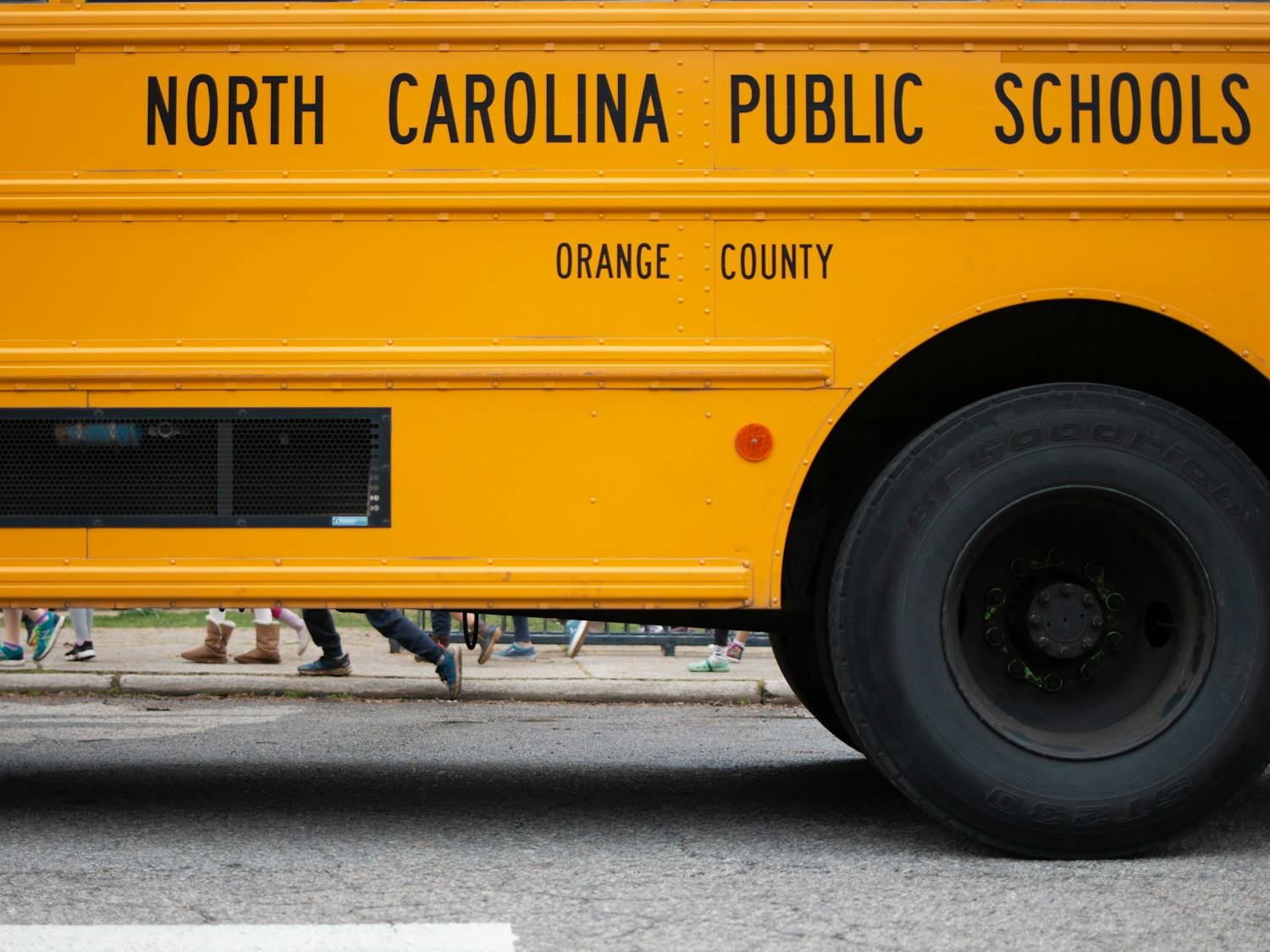 A North Carolina school bus located in Carrboro, N.C. on Wednesday, Feb. 12, 2020.&nbsp;