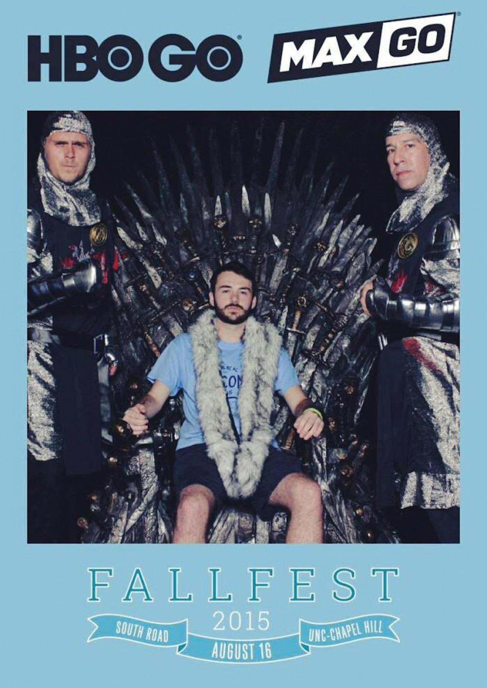Lane Williams, a junior biology major, takes a seat on the Iron Throne located on Hooker Fields on Sunday at Fall Fest. Williams is an avid Game of Thrones fan.Photo courtesy of Lane Williams.