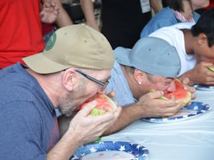 Chapel Hill resident Richard Crump competes in the 2017&nbsp;DSI Watermelon Eating Contest.&nbsp;