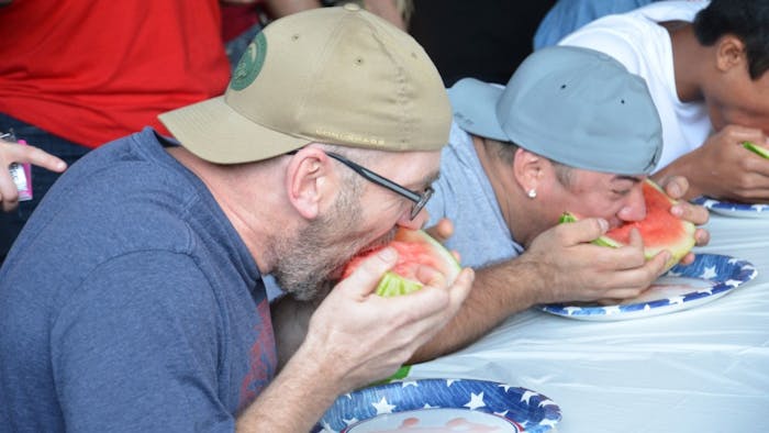 Chapel Hill resident Richard Crump competes in the 2017&nbsp;DSI Watermelon Eating Contest.&nbsp;