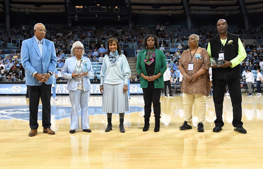 "Outstanding Community Members" were recognized during UNC's women's basketball game against Wake Forest on Sunday, Feb. 19, 2023. 
Photo courtesy of UNC Athletic Communications. 