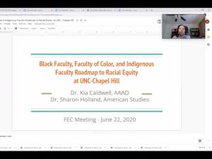 Screenshot of the Faculty Executive Meeting on Monday, June 22, 2020, where there was discussion on racial equity in the upcoming school year.